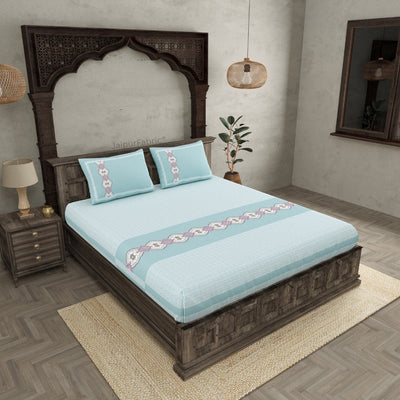 Blue Oasis Pure Cotton Fitted BedSheet