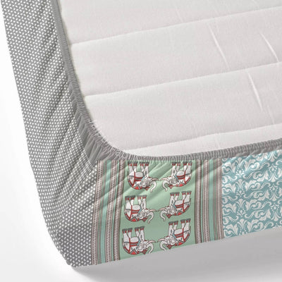 Blueish green Traditional Floral Pure Cotton Fitted BedSheet