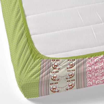 Pinkish Green Traditional Floral Pure Cotton Fitted BedSheet