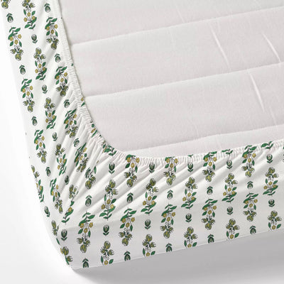Green & Mustard Mini Floral Cotton Fitted Bedsheet
