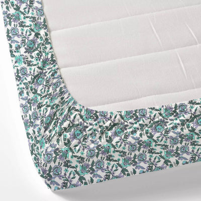 Mint Green & Lavender Floral Cotton Fitted Bedsheet