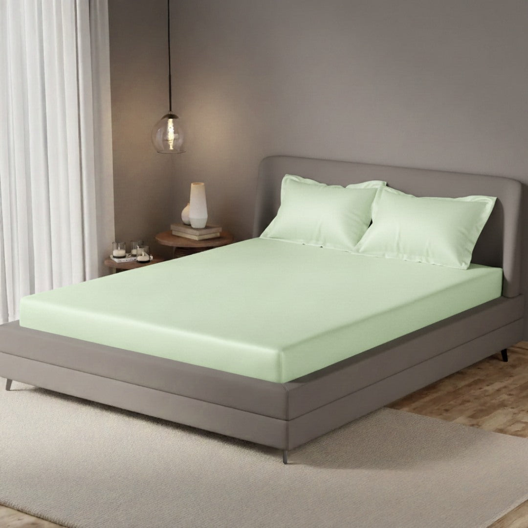 Avadh Mint Fitted Silk Double Bedsheet
