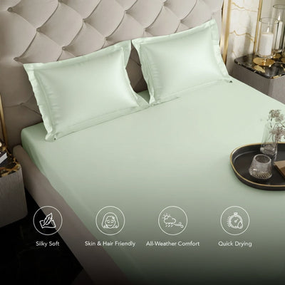 Avadh Mint Fitted Silk Double Bedsheet