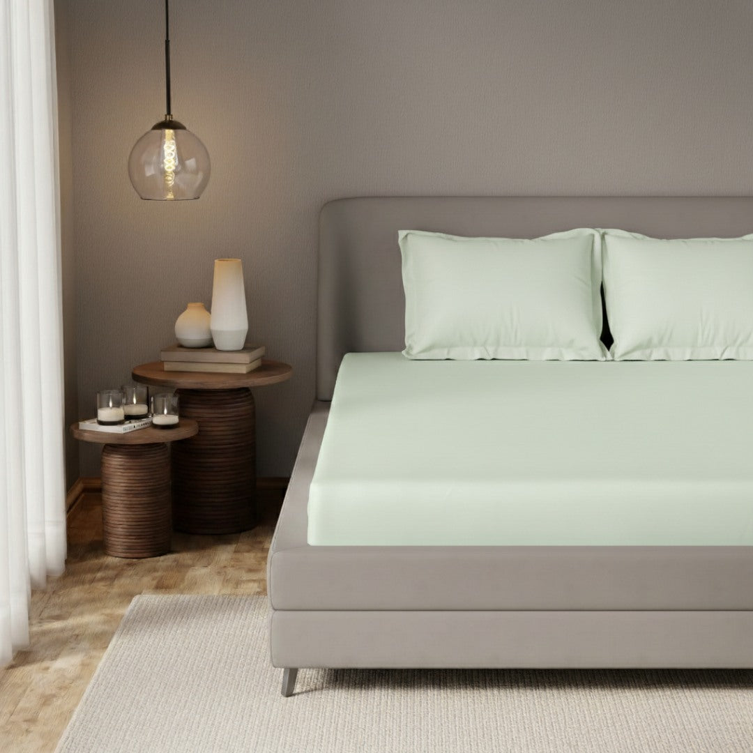 Avadh Mint Fitted Silk Double Bedsheet