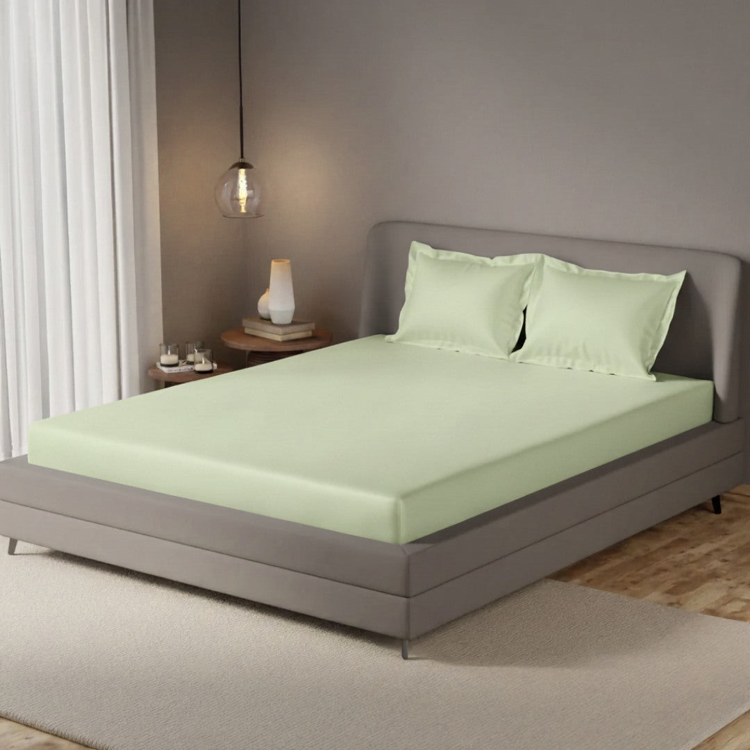 Echo Biege Fitted Silk Double Bedsheet