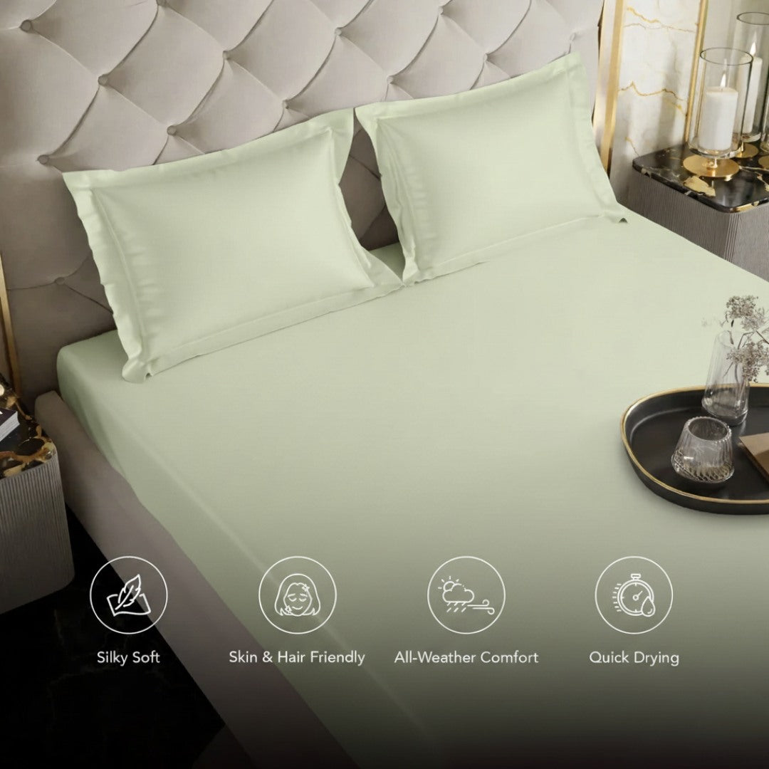 Echo Biege Fitted Silk Double Bedsheet