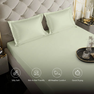 Echo Biege Fitted Silk Double Bedsheet