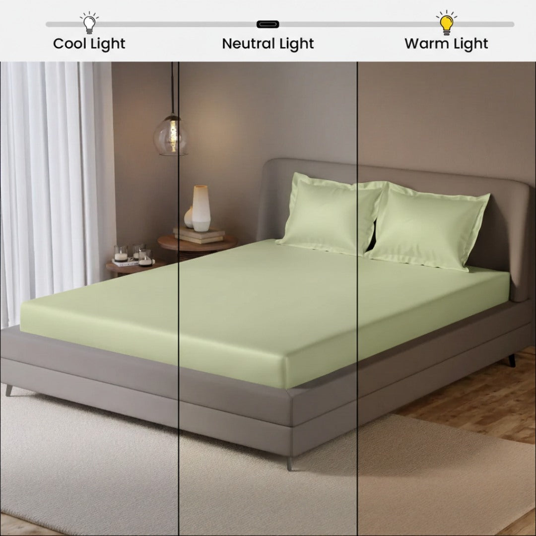 Echo Biege Fitted Silk Double Bedsheet