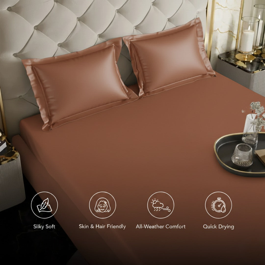 Terra Copper Fitted Silk Double Bedsheet