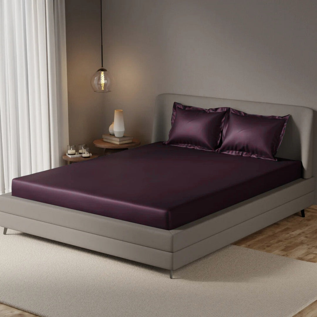 Caspian Wine Fitted Silk Double Bedsheet
