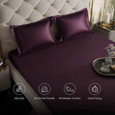 Caspian Wine Fitted Silk Double Bedsheet