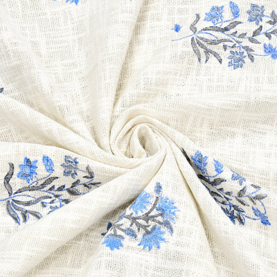 Blue Floral Block Print Double Bed Cover Set in TNT Fabric (Textured Natural Touch)