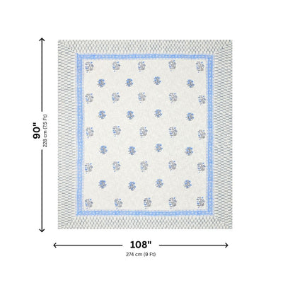 Blue Floral Block Print Double Bed Cover Set in TNT Fabric (Textured Natural Touch)