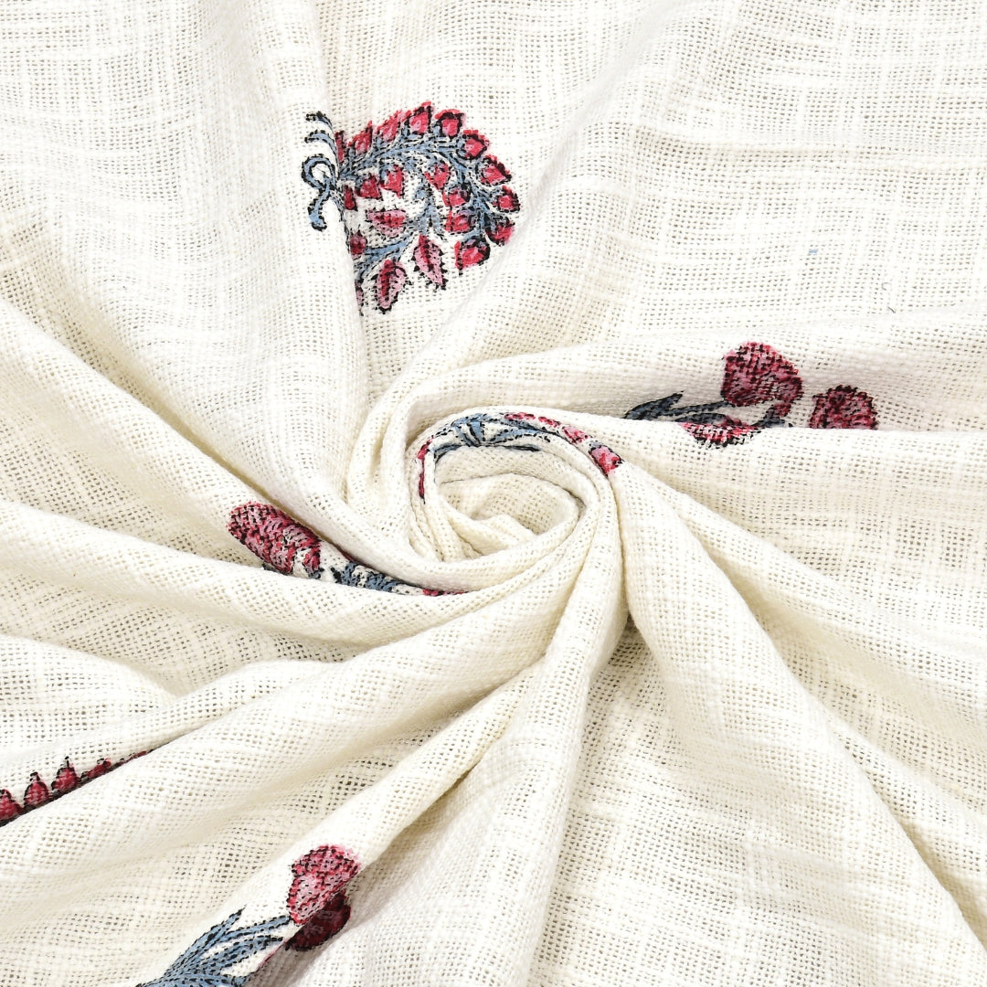 Pink & Blue Paisley Block Print Double Bed Cover Set in TNT Fabric (Textured Natural Touch)