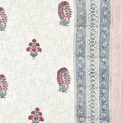 Pink & Blue Paisley Block Print Double Bed Cover Set in TNT Fabric (Textured Natural Touch)
