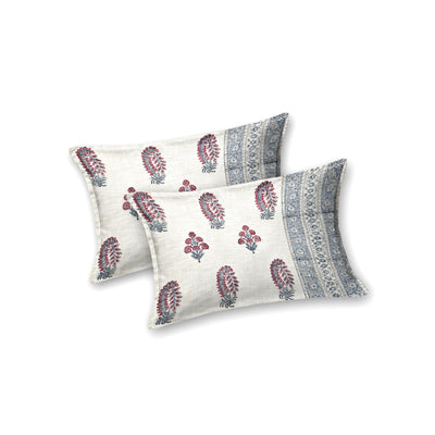 Pink & Blue Paisley Block Print Double Bed Cover Set in TNT Fabric (Textured Natural Touch)