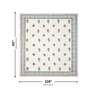 Pink & Blue Paisley Block Print Double Bed Cover Set in TNT Fabric (Textured Natural Touch)