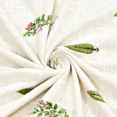 Green & Pink Botanical Block Print Double Bed Cover Set in TNT Fabric (Textured Natural Touch)