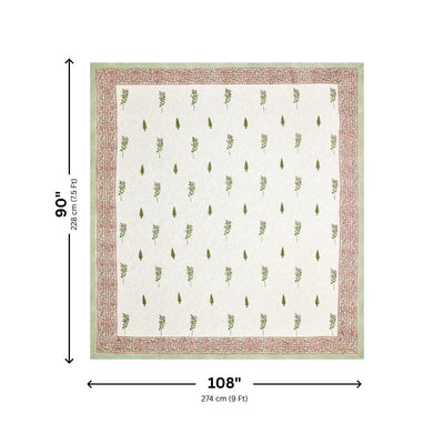 Green & Pink Botanical Block Print Double Bed Cover Set in TNT Fabric (Textured Natural Touch)