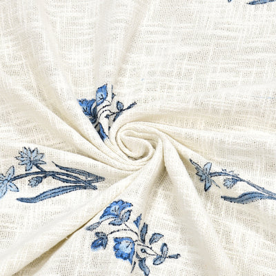 Blue Floral Motif Block Print Double Bed Cover Set in TNT Fabric (Textured Natural Touch)