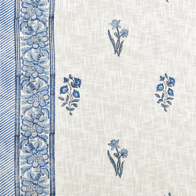 Blue Floral Motif Block Print Double Bed Cover Set in TNT Fabric (Textured Natural Touch)