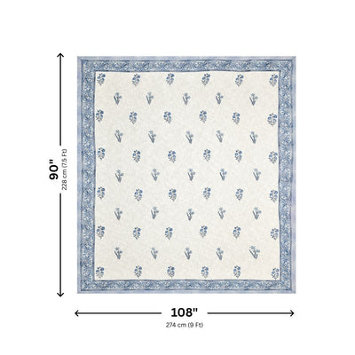 Blue Floral Motif Block Print Double Bed Cover Set in TNT Fabric (Textured Natural Touch)