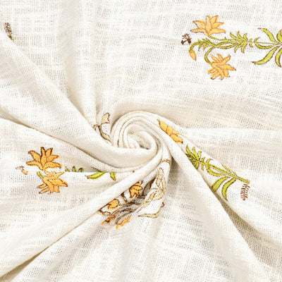 Yellow Floral Block Print Double Bed Cover Set in TNT Fabric (Textured Natural Touch)