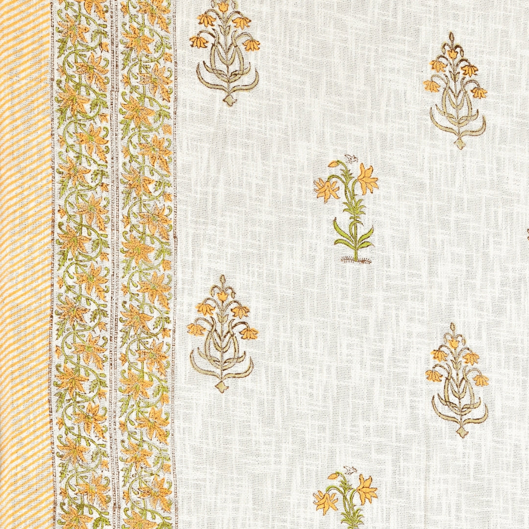 Yellow Floral Block Print Double Bed Cover Set in TNT Fabric (Textured Natural Touch)