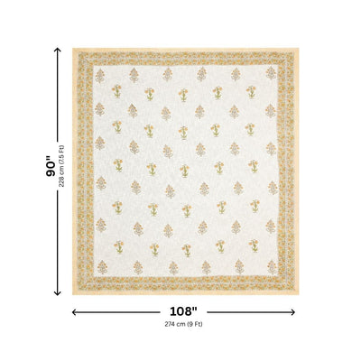 Yellow Floral Block Print Double Bed Cover Set in TNT Fabric (Textured Natural Touch)