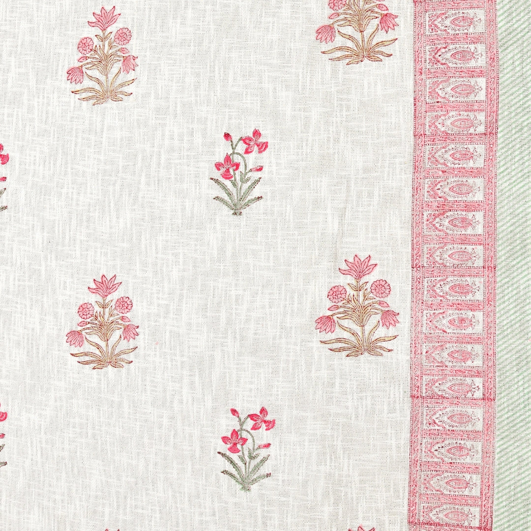Pink Floral Hand-Block Print Double Bed Cover Set in TNT Fabric (Textured Natural Touch)