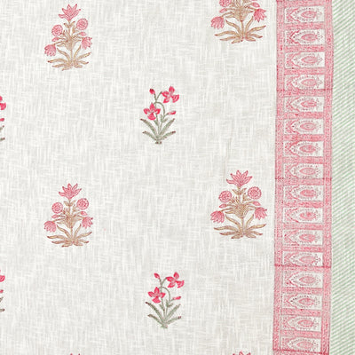 Pink Floral Hand-Block Print Double Bed Cover Set in TNT Fabric (Textured Natural Touch)
