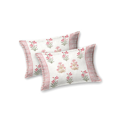 Pink Floral Hand-Block Print Double Bed Cover Set in TNT Fabric (Textured Natural Touch)