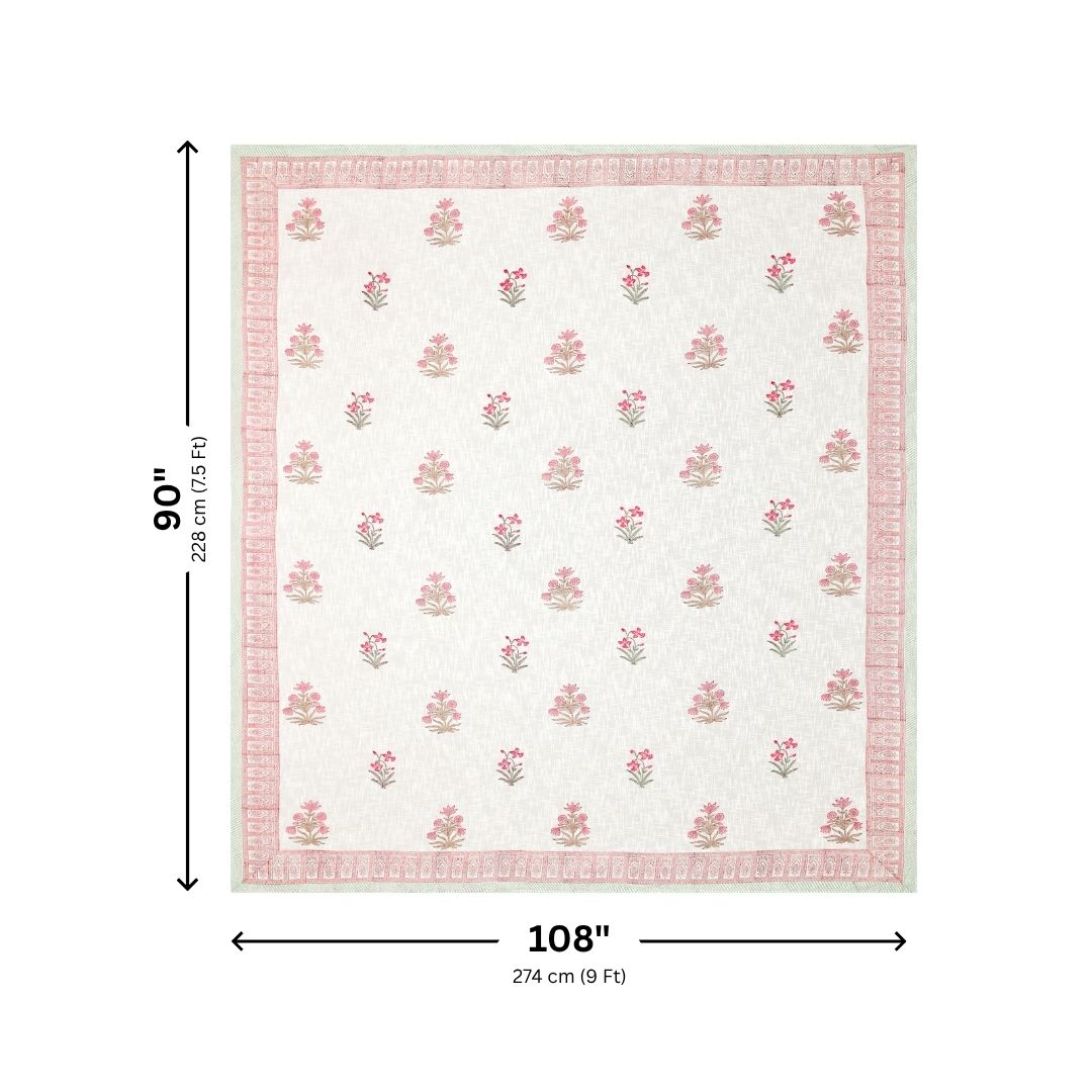 Pink Floral Hand-Block Print Double Bed Cover Set in TNT Fabric (Textured Natural Touch)