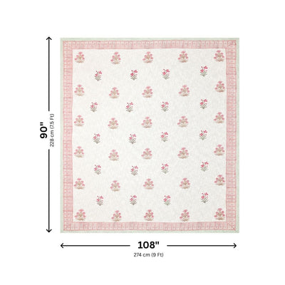 Pink Floral Hand-Block Print Double Bed Cover Set in TNT Fabric (Textured Natural Touch)