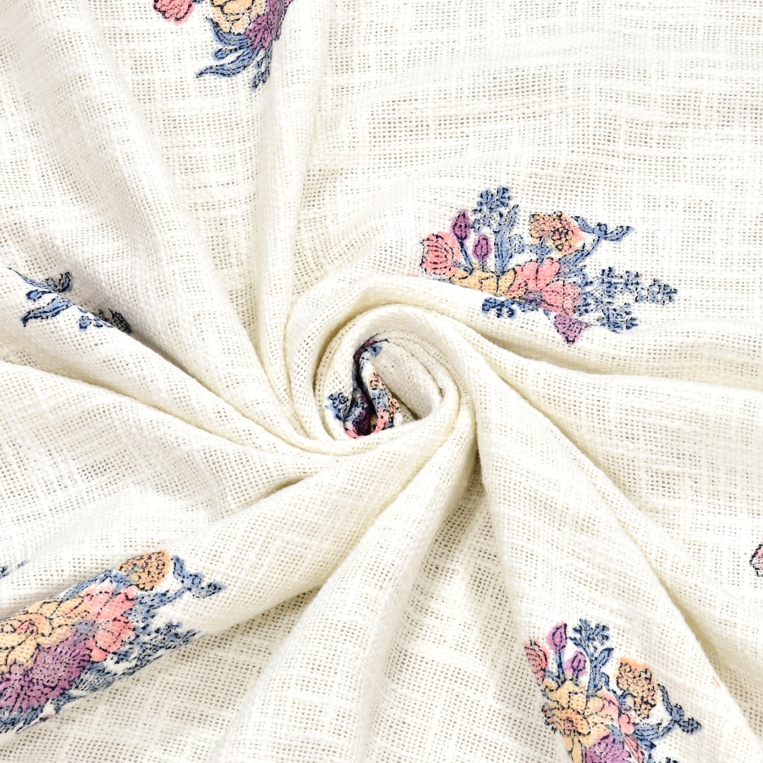 Purple & Multi-Color Floral Block Print Double Bed Cover Set in TNT Fabric (Textured Natural Touch)
