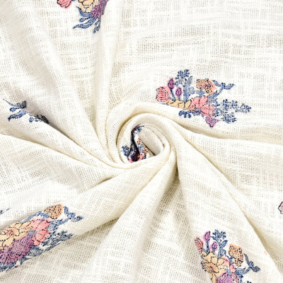 Purple & Multi-Color Floral Block Print Double Bed Cover Set in TNT Fabric (Textured Natural Touch)