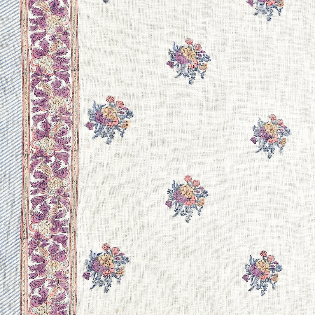 Purple & Multi-Color Floral Block Print Double Bed Cover Set in TNT Fabric (Textured Natural Touch)