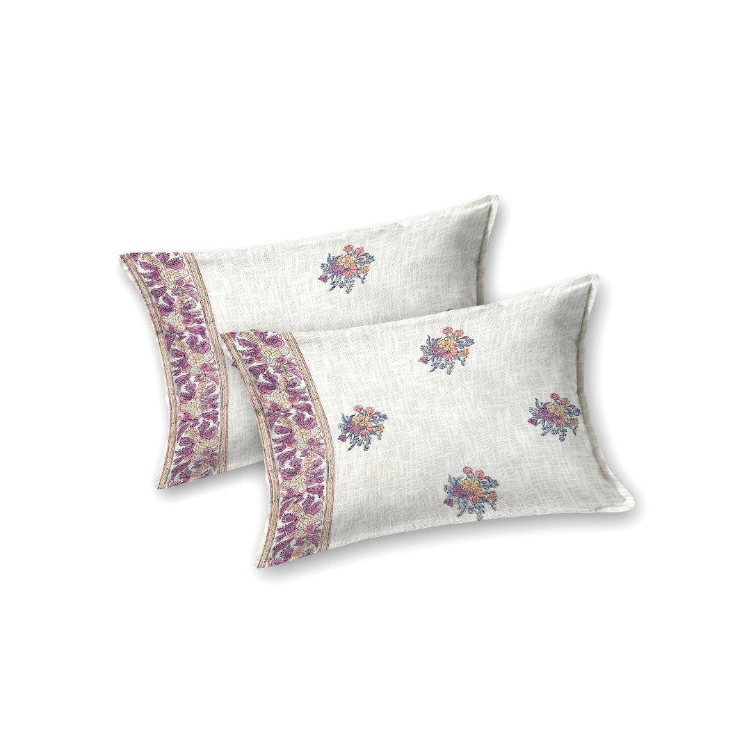 Purple & Multi-Color Floral Block Print Double Bed Cover Set in TNT Fabric (Textured Natural Touch)