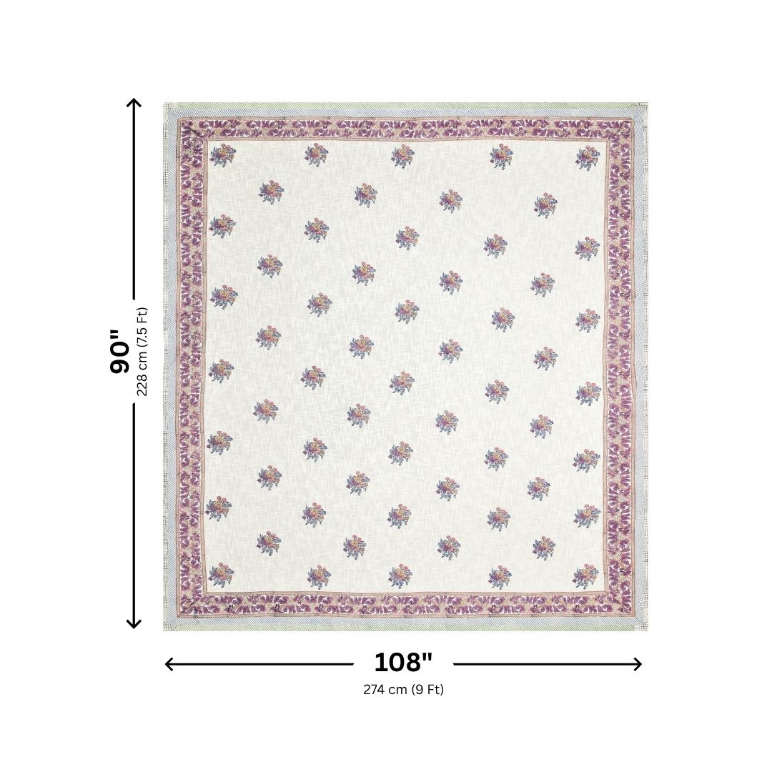 Purple & Multi-Color Floral Block Print Double Bed Cover Set in TNT Fabric (Textured Natural Touch)