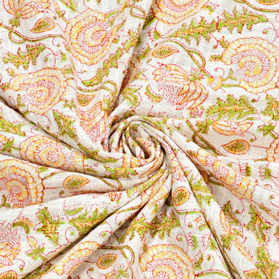 Yellow & Green Floral Jaipuri Block Print Double Bed Cover Set in TNT Fabric (Textured Natural Touch)