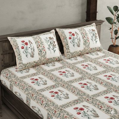 Pink Pot Grid Jaipur Fabric Double Bed Sheet