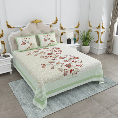Olive Elegance Floral Vine King Size Bedsheet