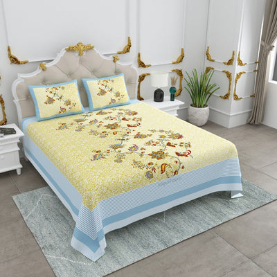 Sunlit Yellow Royal Floral Vine King Size Bedsheet