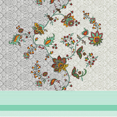 Mint Grey Dual Tone Floral Vine King Size Bedsheet