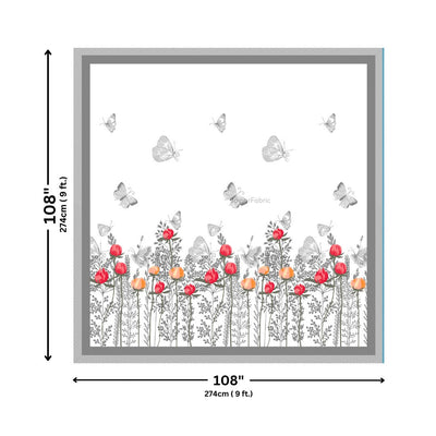 Monochrome Charm Butterfly Floral King Size Bedsheet