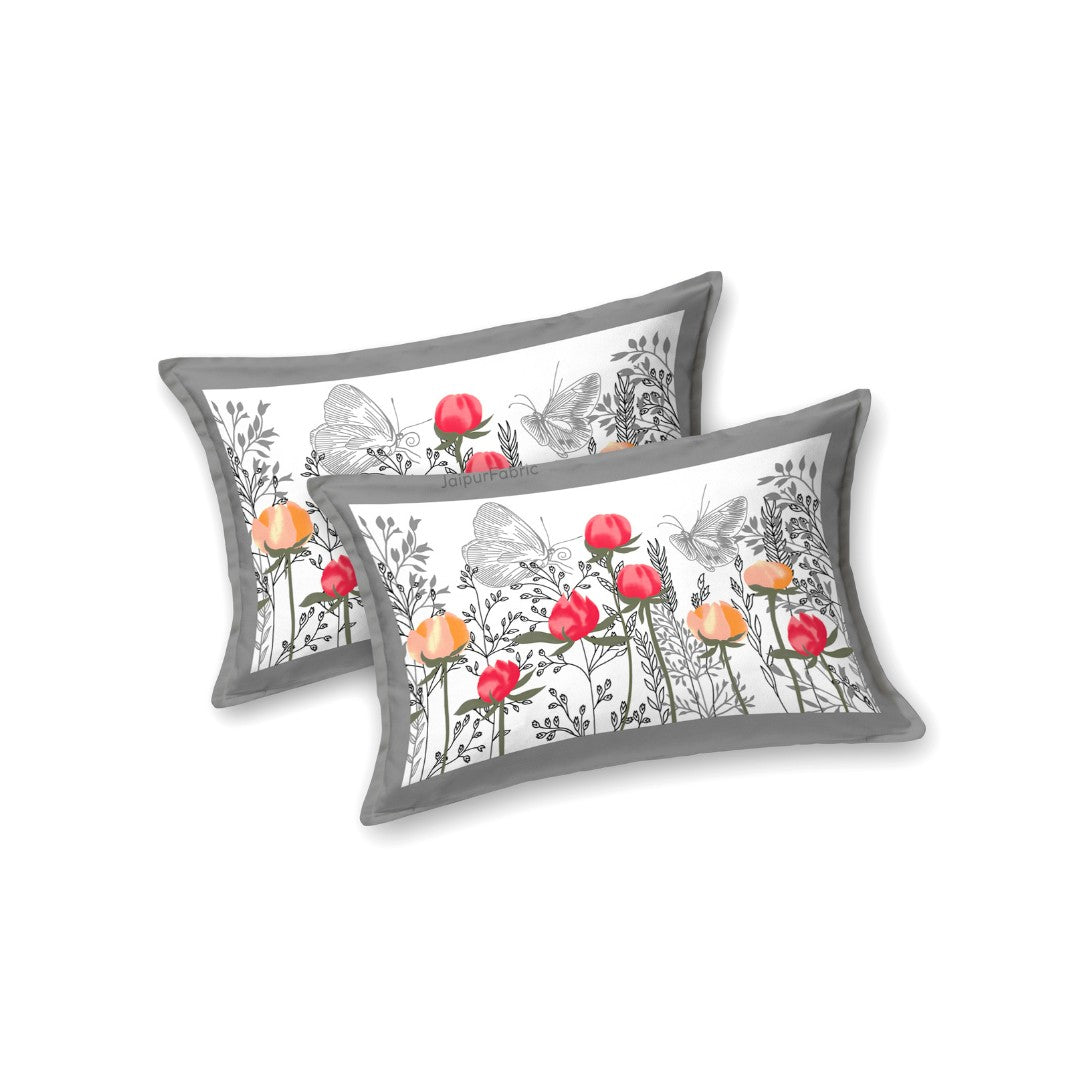 Monochrome Charm Butterfly Floral King Size Bedsheet