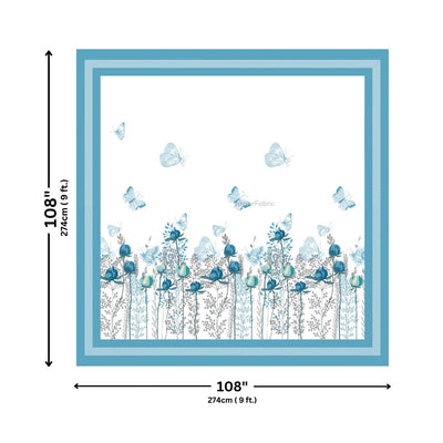 Azure Breeze Floral Butterfly King Size Bedsheet