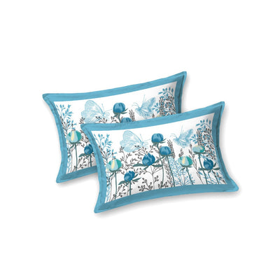 Azure Breeze Floral Butterfly King Size Bedsheet