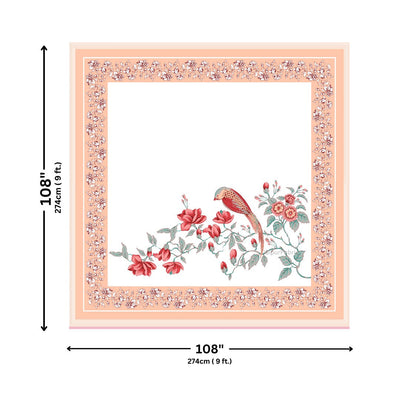Peach Blossom Paradise Bird Motifs King Size Bedsheet