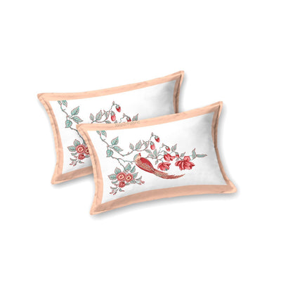 Peach Blossom Paradise Bird Motifs King Size Bedsheet